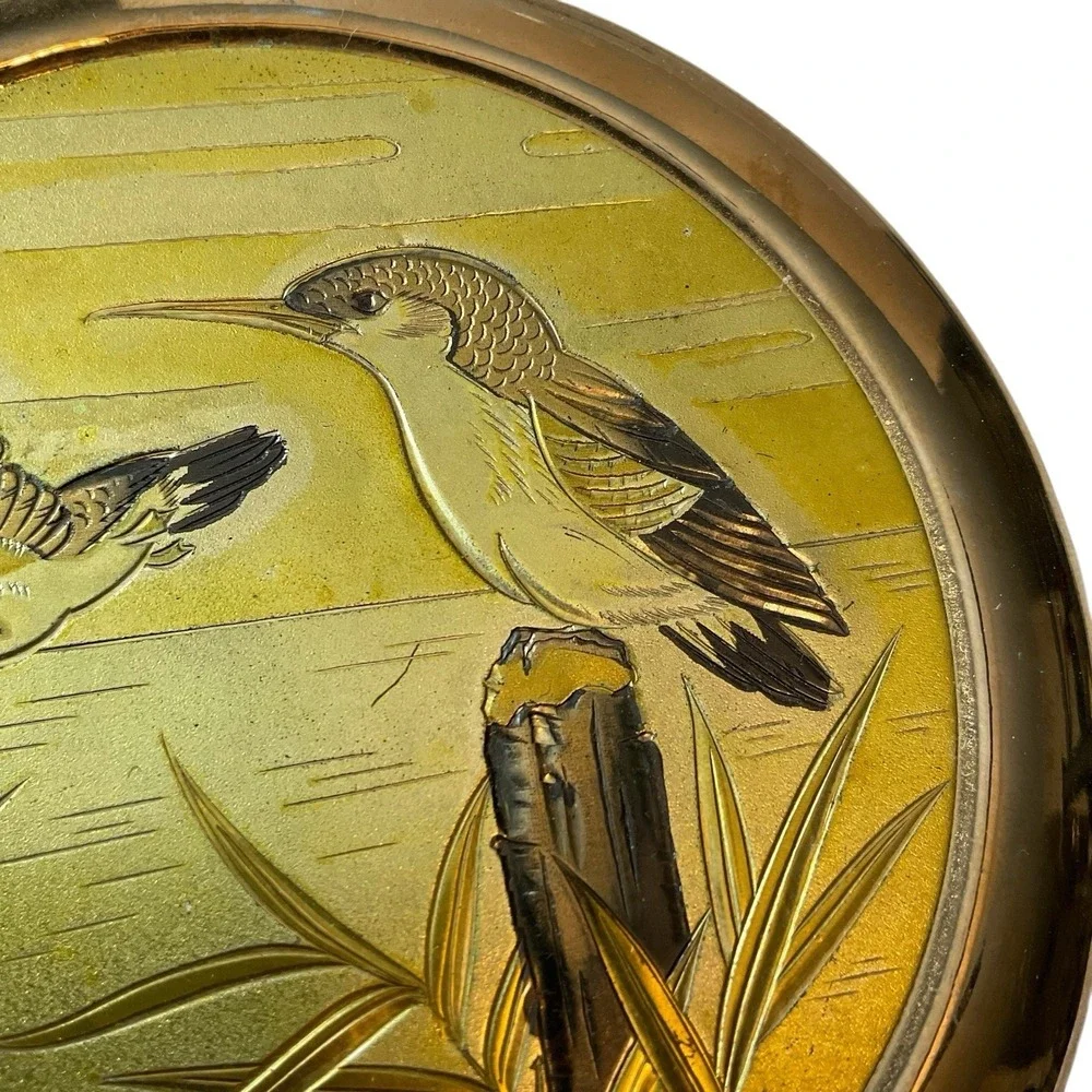 Art of Chokin 24k Gold Trim Porcelain Keepsake Trinket Box Fish Bird Japan Vtg‎
